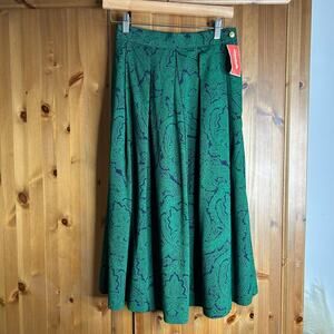 Vintage JG Hook Paisley A-line Pleated Midi Skirt Women’s 6 Green Navy‎ Preppy